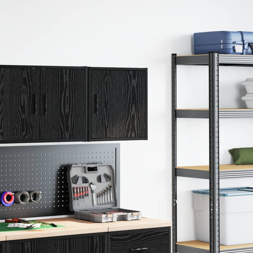 Produktbild för Väggskåp för garage svart konstruerat trä