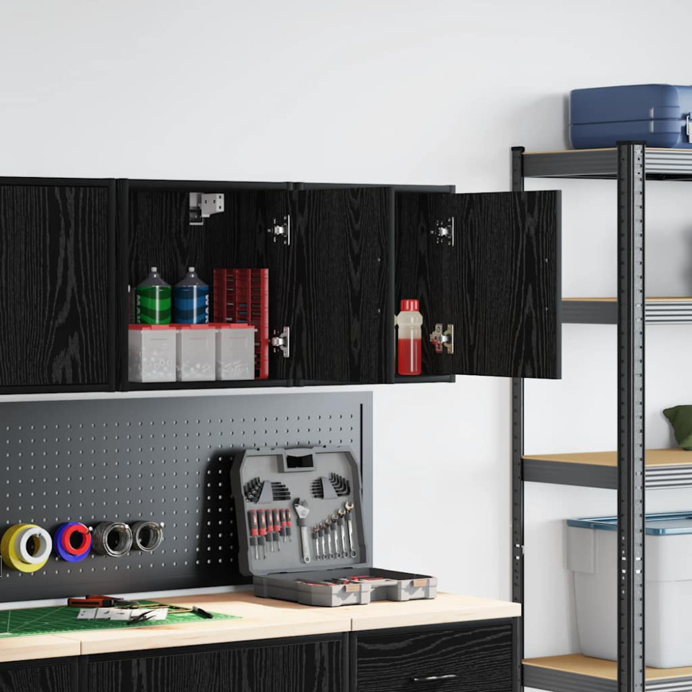 Produktbild för Väggskåp för garage 2 st, svart konstruerat trä