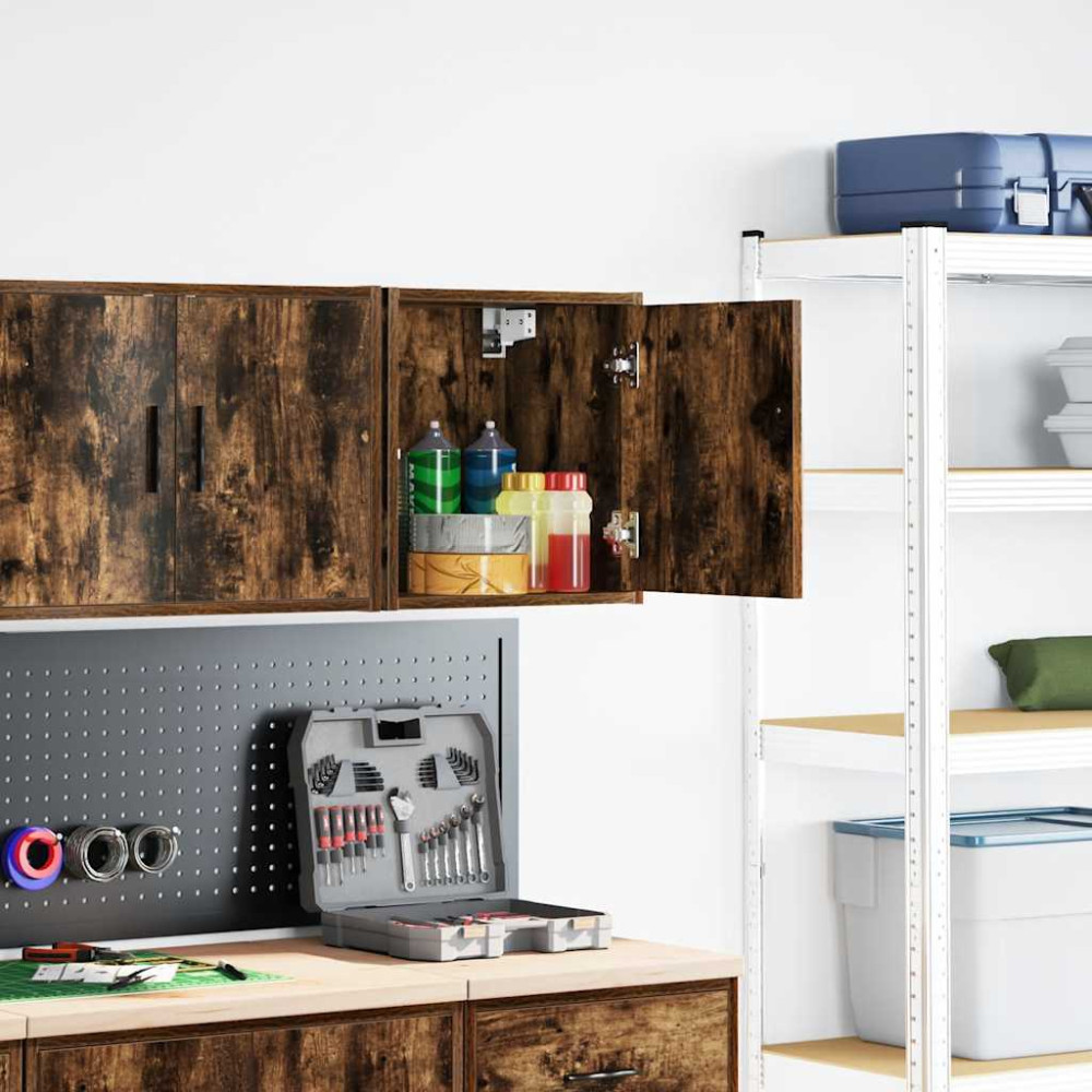 Produktbild för Väggskåp för garage rökfärgad ek konstruerat trä