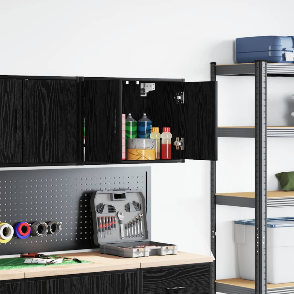 Produktbild för Väggskåp för garage svart konstruerat trä
