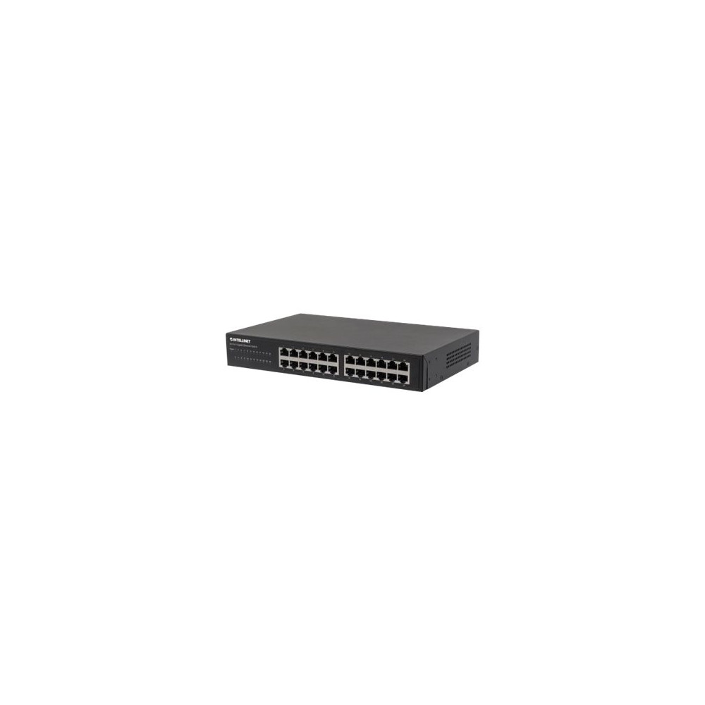 Produktbild för Intellinet 24-Port Gigabit Ethernet Switch, 24 x 10/100/1000 Mbit/s RJ45-Ports, IEEE 802.3az (Energy Efficient Ethernet), Desktop, 19" Rackmount, Metal - switch - 24 portar - ohanterad - rackmonterbar