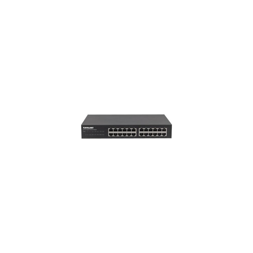 Produktbild för Intellinet 24-Port Gigabit Ethernet Switch, 24 x 10/100/1000 Mbit/s RJ45-Ports, IEEE 802.3az (Energy Efficient Ethernet), Desktop, 19" Rackmount, Metal - switch - 24 portar - ohanterad - rackmonterbar