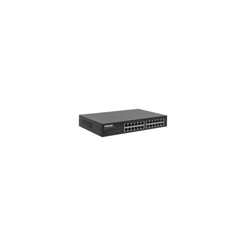 Produktbild för Intellinet 24-Port Gigabit Ethernet Switch, 24 x 10/100/1000 Mbit/s RJ45-Ports, IEEE 802.3az (Energy Efficient Ethernet), Desktop, 19" Rackmount, Metal - switch - 24 portar - ohanterad - rackmonterbar