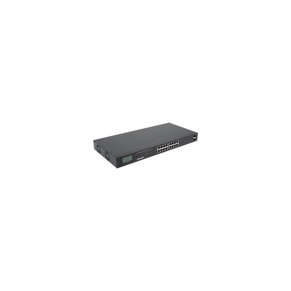 Produktbild för Intellinet 16-Port Gigabit Ethernet PoE+ Switch with 2 SFP Ports, LCD Display, IEEE 802.3at/af Power over Ethernet (PoE+/PoE) Compliant, 370 W, Endspan, 19" Rackmount - switch - 16 portar - ohanterad - rackmonterbar
