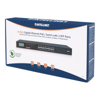 Produktbild för Intellinet 16-Port Gigabit Ethernet PoE+ Switch with 2 SFP Ports, LCD Display, IEEE 802.3at/af Power over Ethernet (PoE+/PoE) Compliant, 370 W, Endspan, 19" Rackmount - switch - 16 portar - ohanterad - rackmonterbar