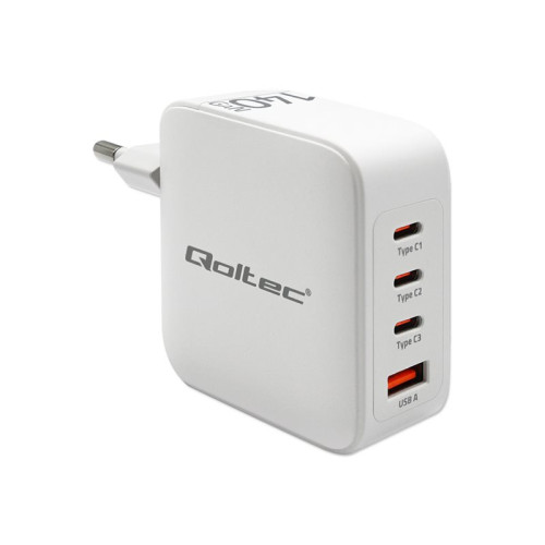 Qoltec Qoltec strömadapter - GaN, 5-20V, 2.5-5A - USB, 3 x USB-C (PD) - 140 watt