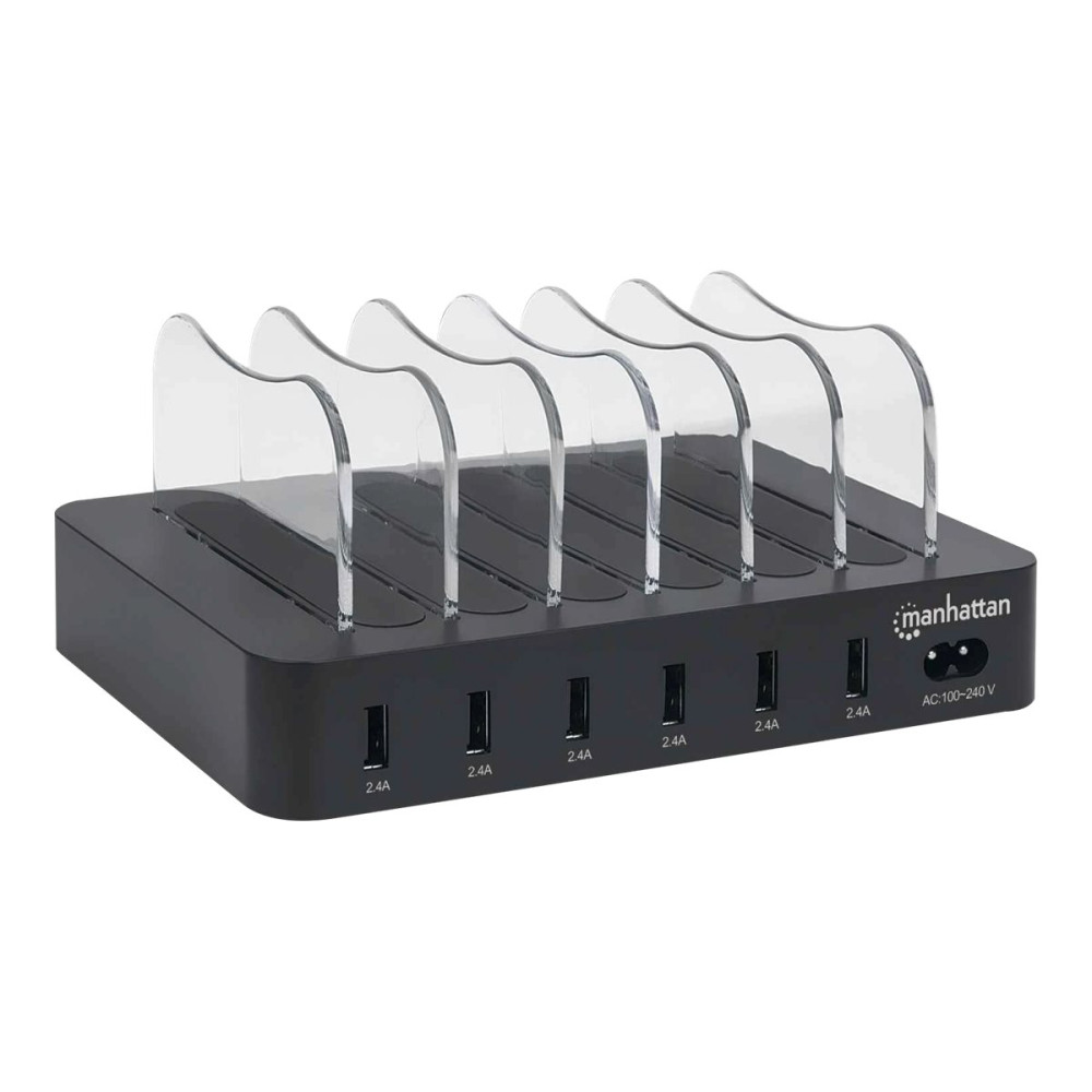 Produktbild för Manhattan Charging Station, 6x USB-A Ports, Outputs: 6x 2.4A, Smart IC, LED Indicator Lights, Black, Three Year Warranty, Box laddningsstation - USB - 50 watt