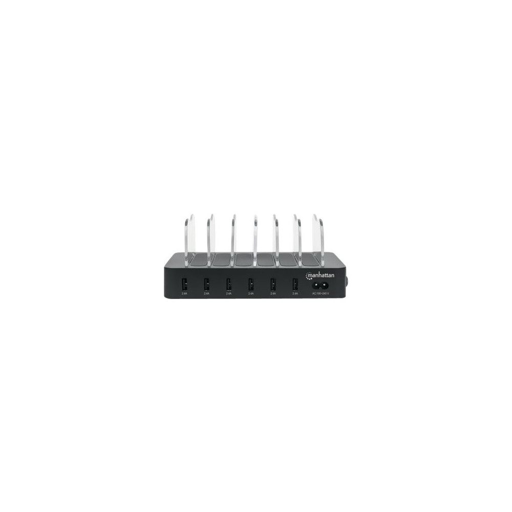 Produktbild för Manhattan Charging Station, 6x USB-A Ports, Outputs: 6x 2.4A, Smart IC, LED Indicator Lights, Black, Three Year Warranty, Box laddningsstation - USB - 50 watt
