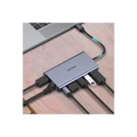 Produktbild för Unitek uHUB S7+ 7-in-1 USB-C Ethernet Hub with MST Dual Monitor, 100W Power Delivery and Card Reader - dockningsstation - USB-C - HDMI, DP - 1GbE