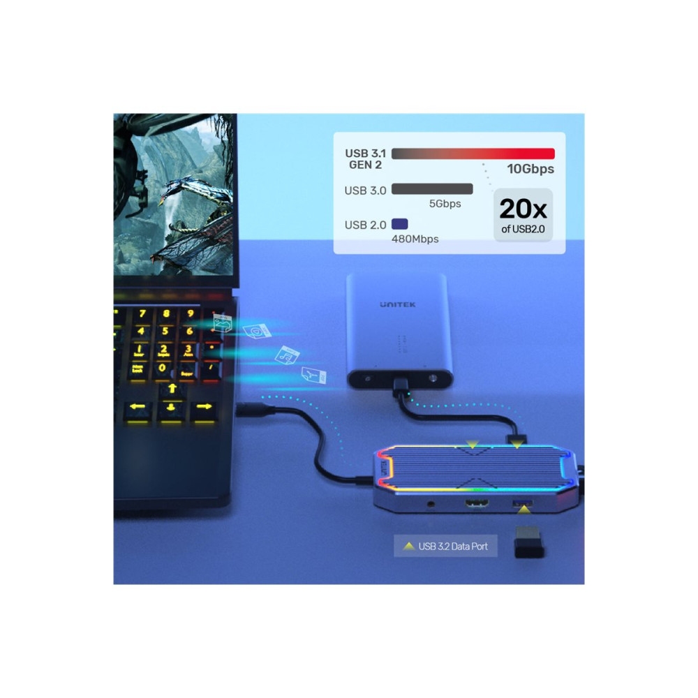 Produktbild för Unitek uHUB S7+ - dockningsstation - USB-C 3.2 Gen 2 / Thunderbolt 3 - HDMI - 1GbE