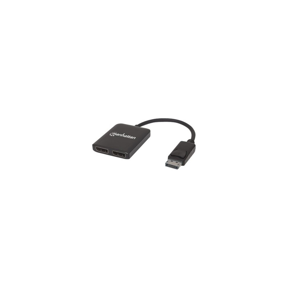 Produktbild för Manhattan DisplayPort 1.2 to 2-Port DisplayPort 1.2 Splitter Hub with MST, 4K@30Hz, USB-A Powered, Video Wall Function, Black, Three Year Warranty, Blister - video/audiosplitter - 2 portar