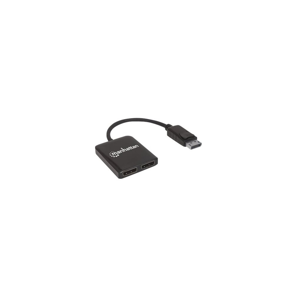 Produktbild för Manhattan DisplayPort 1.2 to 2-Port DisplayPort 1.2 Splitter Hub with MST, 4K@30Hz, USB-A Powered, Video Wall Function, Black, Three Year Warranty, Blister - video/audiosplitter - 2 portar