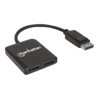 Produktbild för Manhattan DisplayPort 1.2 to 2-Port DisplayPort 1.2 Splitter Hub with MST, 4K@30Hz, USB-A Powered, Video Wall Function, Black, Three Year Warranty, Blister - video/audiosplitter - 2 portar
