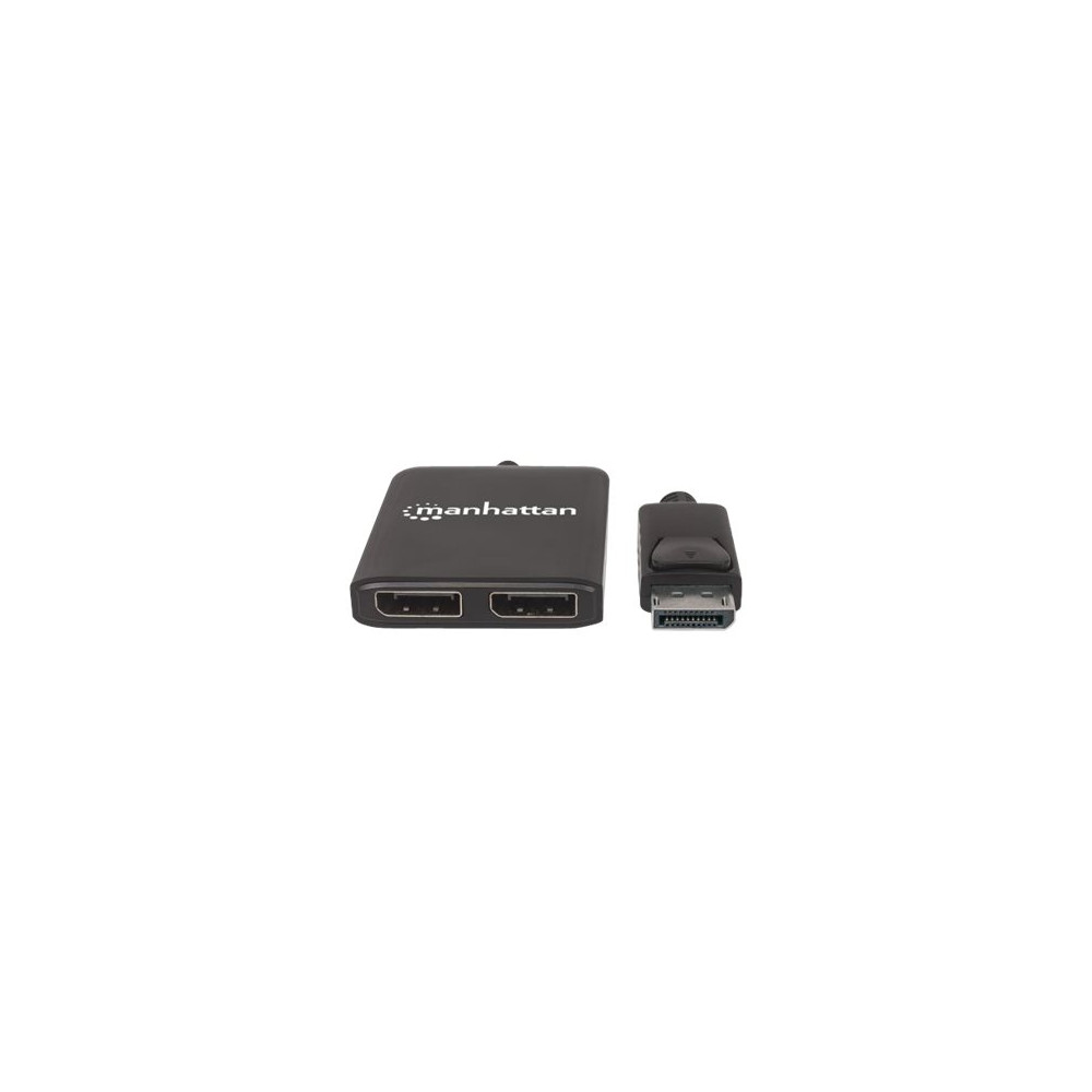 Produktbild för Manhattan DisplayPort 1.2 to 2-Port DisplayPort 1.2 Splitter Hub with MST, 4K@30Hz, USB-A Powered, Video Wall Function, Black, Three Year Warranty, Blister - video/audiosplitter - 2 portar