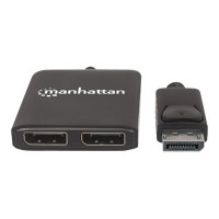Produktbild för Manhattan DisplayPort 1.2 to 2-Port DisplayPort 1.2 Splitter Hub with MST, 4K@30Hz, USB-A Powered, Video Wall Function, Black, Three Year Warranty, Blister - video/audiosplitter - 2 portar