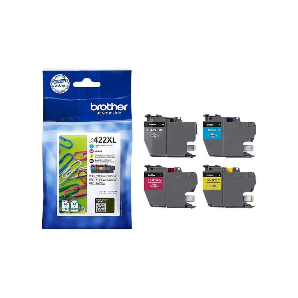 Produktbild för Brother LC422XL - 4-pack - svart, gul, cyan, magenta - original - bläckpatron