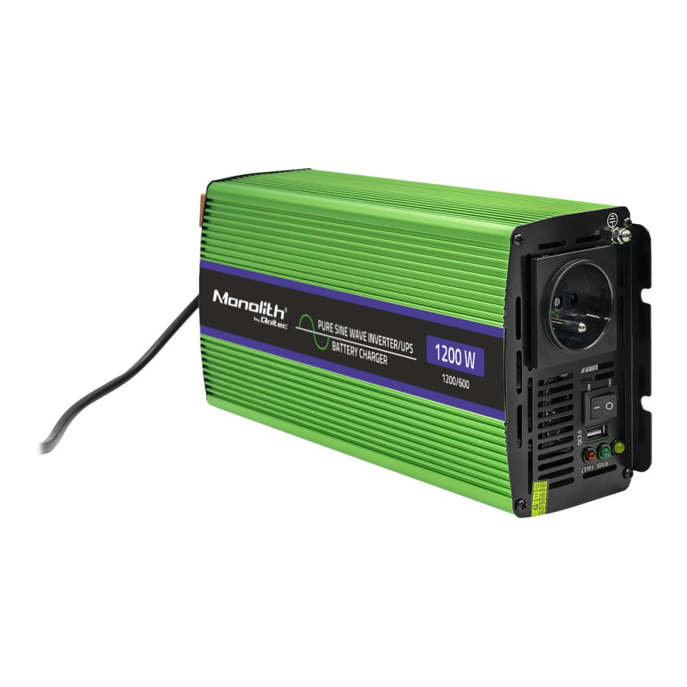 Produktbild för Qoltec Monolith - DC till AC-inverterare / batteriladdare / UPS - ren sinusvåg - 600 watt