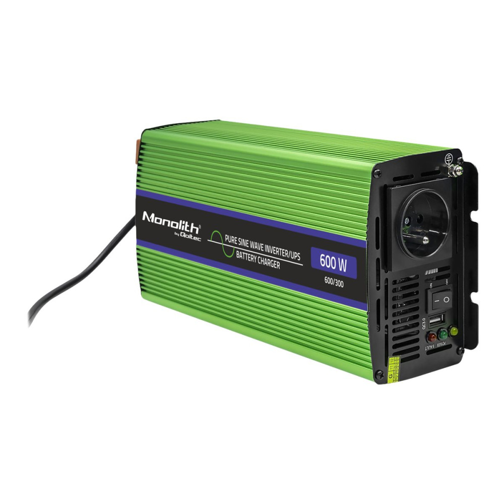 Produktbild för Qoltec Monolith - DC till AC-inverterare / batteriladdare / UPS - ren sinusvåg - 300 watt