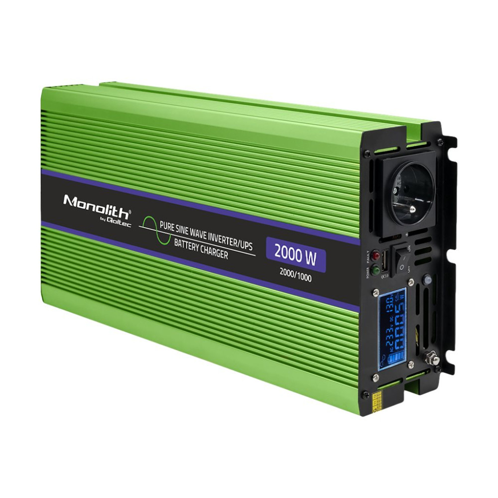 Produktbild för Qoltec Monolith - DC till AC-inverterare / batteriladdare / UPS - ren sinusvåg, LCD - 1000 watt