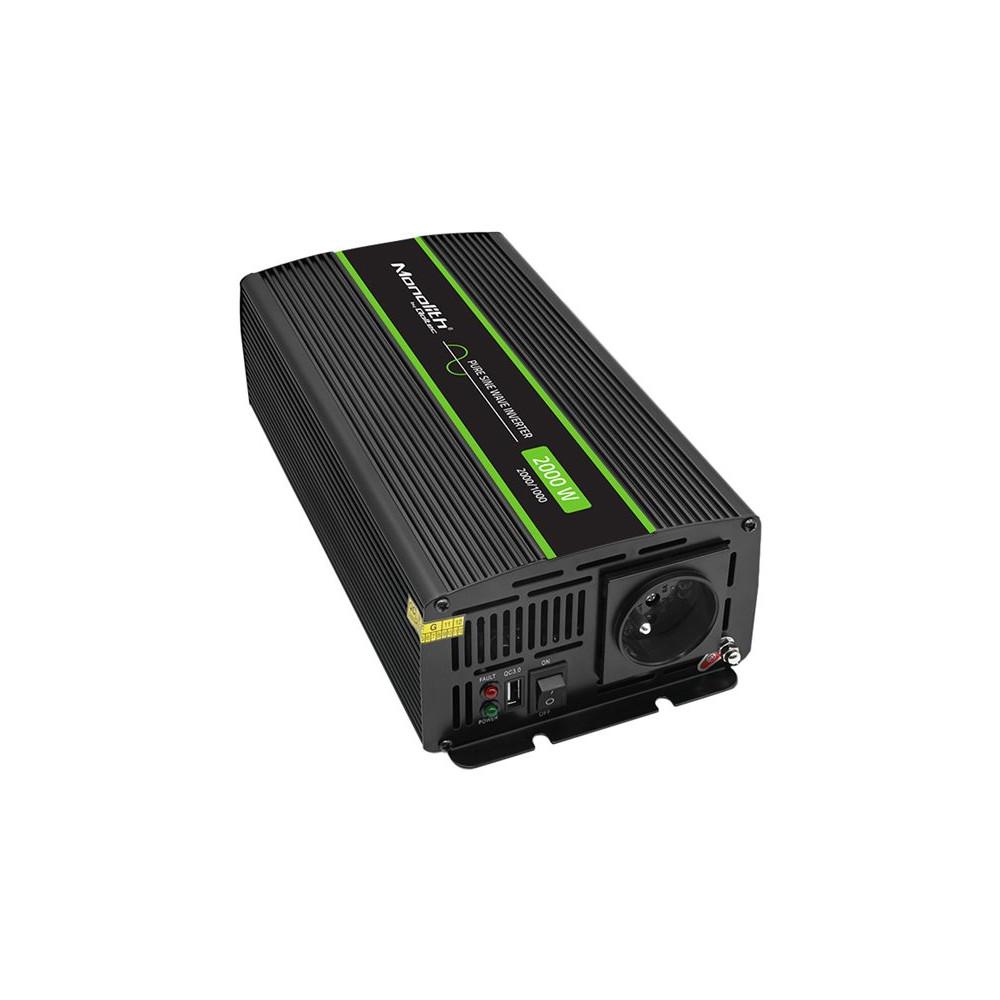 Produktbild för Qoltec Monolith 51938 - strömomvandlare - 1000W nominet effekt, 24V till 230V, rent sinus, spänningsomvandlare - 2000 watt