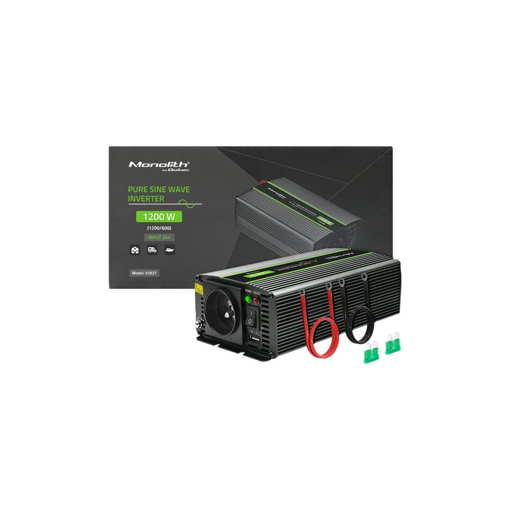 Produktbild för Qoltec Monolith - DC-AC-omriktare - ren sinusvåg - 1200 watt