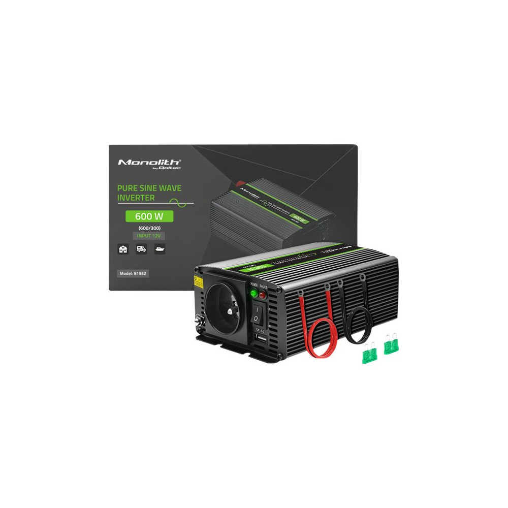Produktbild för Qoltec Monolith - DC-AC-omriktare - ren sinusvåg - 300 watt