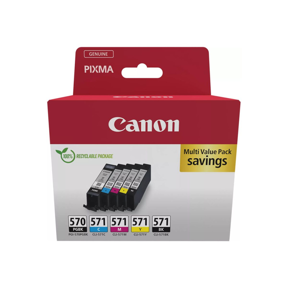 Produktbild för Canon PGI-570/CLI-571 PGBK/BK/C/M/Y Multi Pack - 5-pack - svartfärgad, svart, gul, cyan, magenta - original - bläcktank