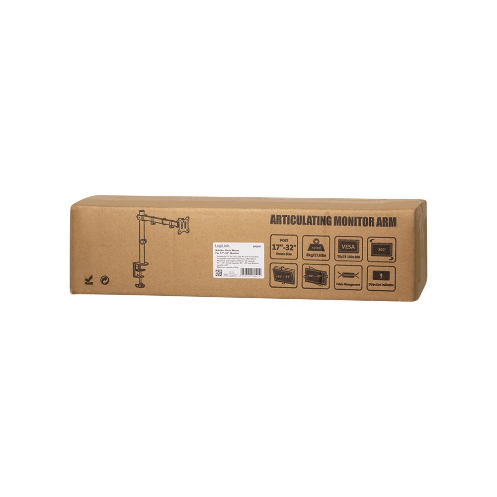 Produktbild för LogiLink monteringssats - justerbar arm - för LCD-display - svart
