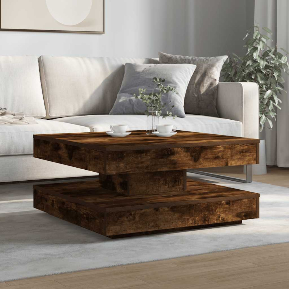 Produktbild för Soffbord 360 grader vridbart rökfärgad ek 70x70x34,5 cm