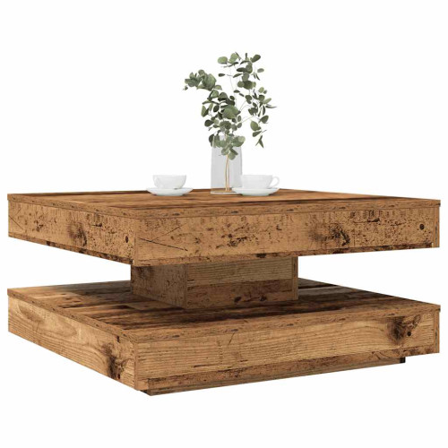 vidaXL Soffbord 360 grader vridbart åldrat trä 70x70x34,5 cm