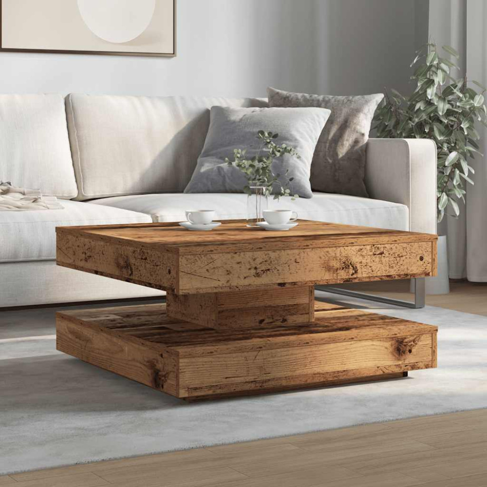Produktbild för Soffbord 360 grader vridbart åldrat trä 70x70x34,5 cm