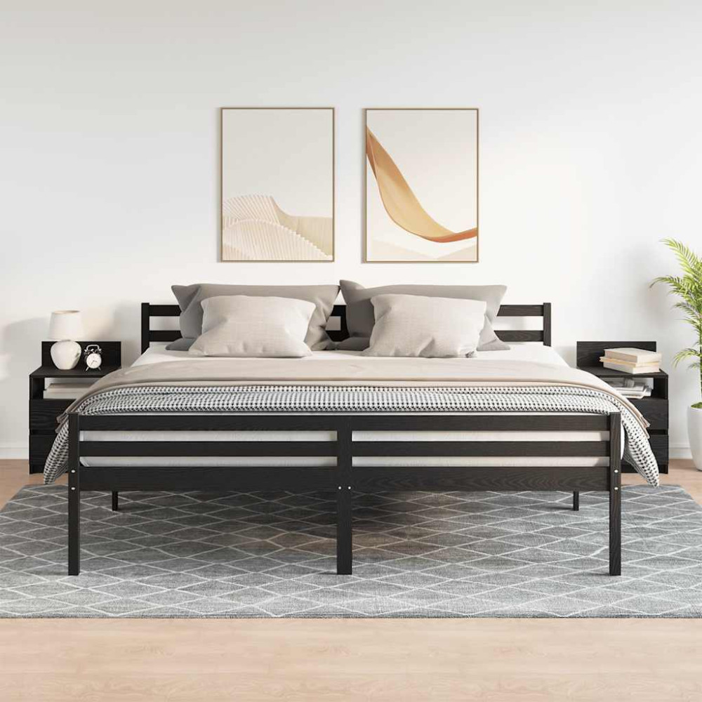 Produktbild för Sängbord 2 st med 2 lådor svart 40x33x60 cm