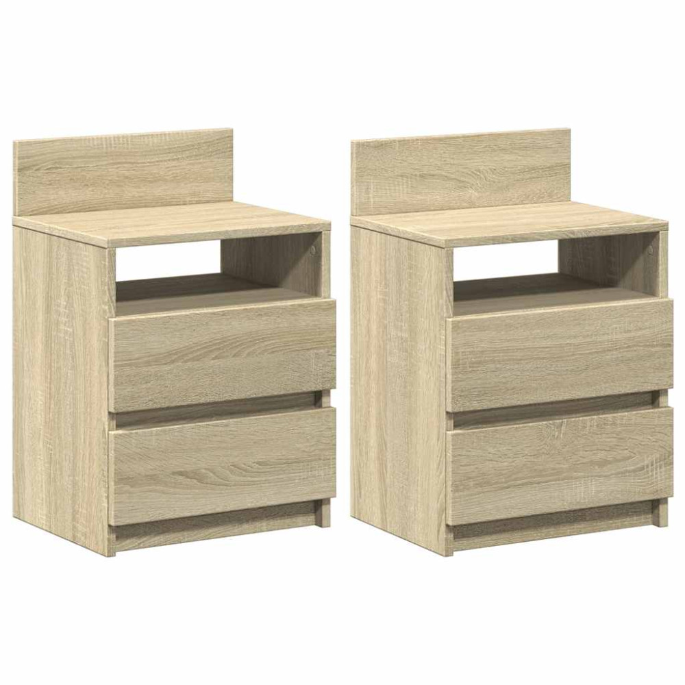 Produktbild för Sängbord 2 st med 2 lådor sonoma-ek 40x33x60 cm