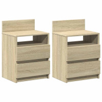 Produktbild för Sängbord 2 st med 2 lådor sonoma-ek 40x33x60 cm