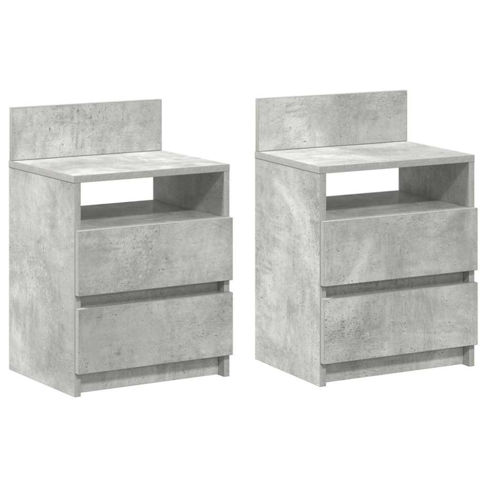 Produktbild för Sängbord 2 st med 2 lådor betonggrå 40x33x60 cm