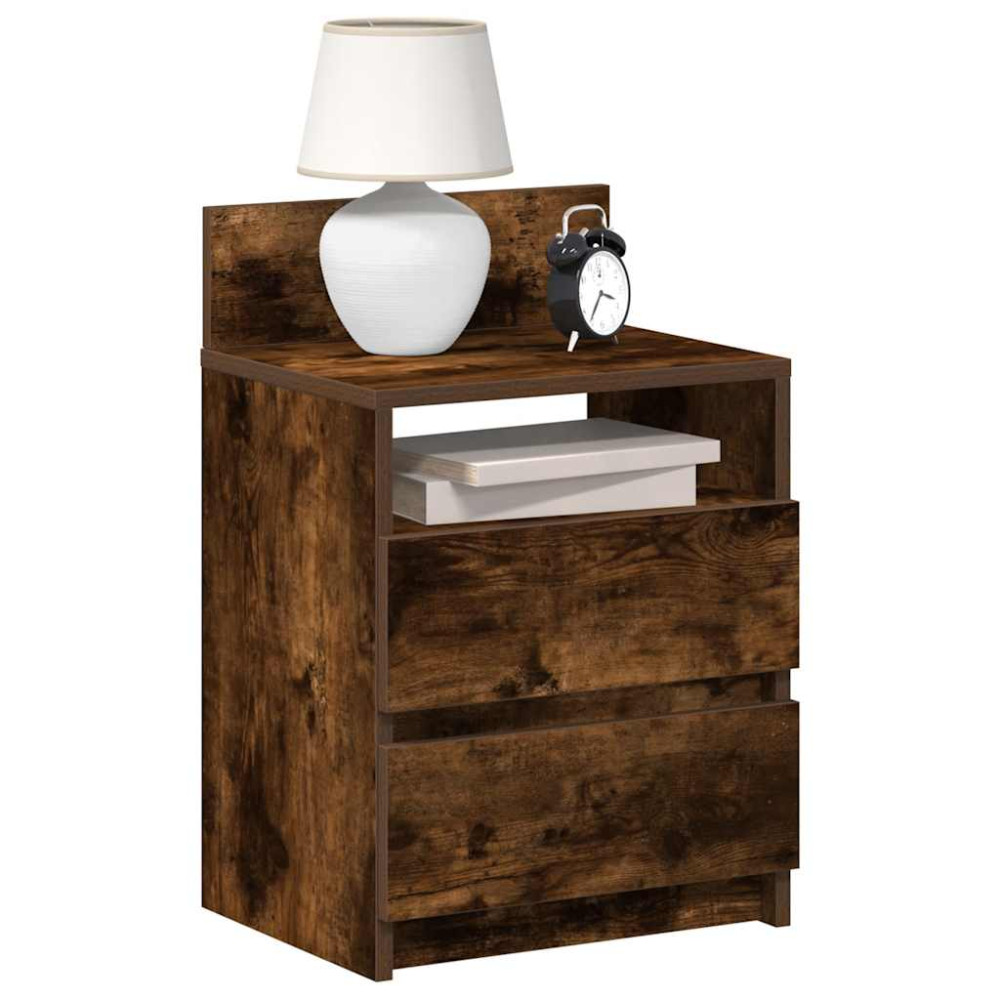 Produktbild för Sängbord 2 st med 2 lådor rökfärgad ek 40x33x60 cm