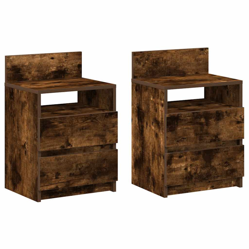 Produktbild för Sängbord 2 st med 2 lådor rökfärgad ek 40x33x60 cm