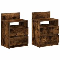 Produktbild för Sängbord 2 st med 2 lådor rökfärgad ek 40x33x60 cm