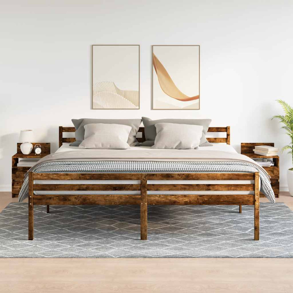Produktbild för Sängbord 2 st med 2 lådor rökfärgad ek 40x33x60 cm