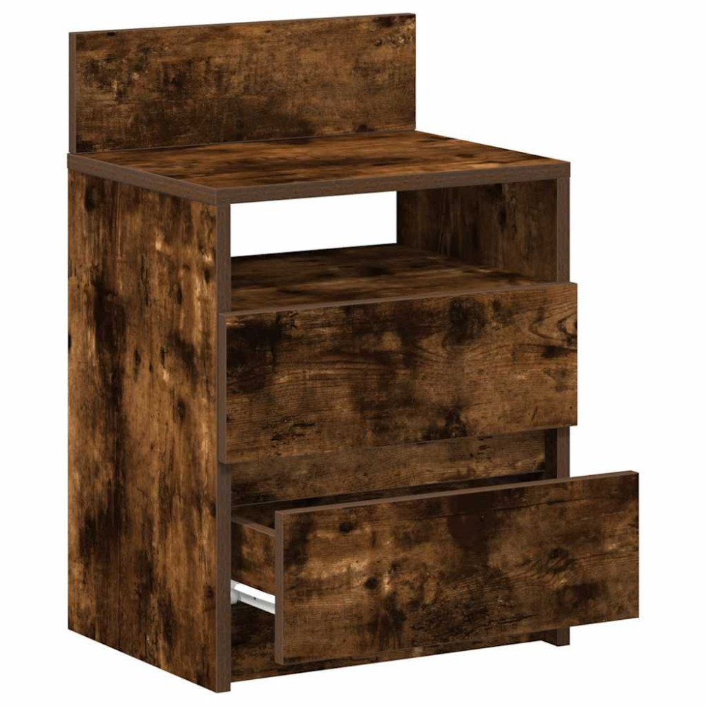 Produktbild för Sängbord 2 st med 2 lådor rökfärgad ek 40x33x60 cm