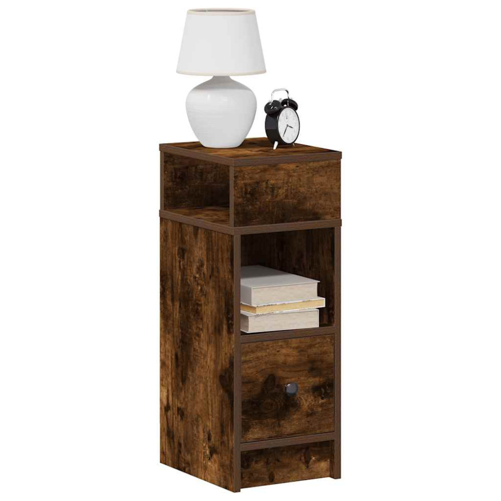 Produktbild för Sängbord 2 st med låda rökfärgad ek 25x31x66 cm