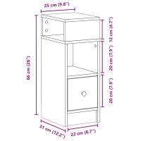 Produktbild för Sängbord 2 st med låda rökfärgad ek 25x31x66 cm