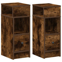 Produktbild för Sängbord 2 st med låda rökfärgad ek 25x31x66 cm