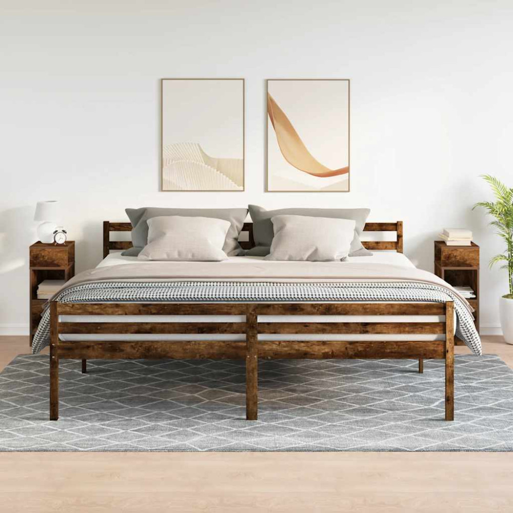 Produktbild för Sängbord 2 st med låda rökfärgad ek 25x31x66 cm