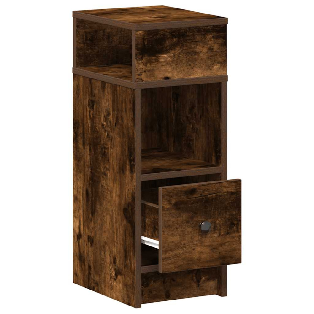 Produktbild för Sängbord 2 st med låda rökfärgad ek 25x31x66 cm