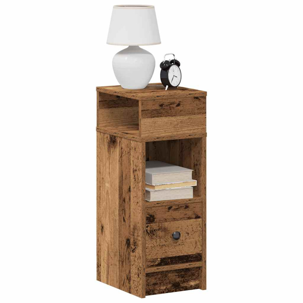 Produktbild för Sängbord 2 st med låda åldrat trä 25x31x66 cm
