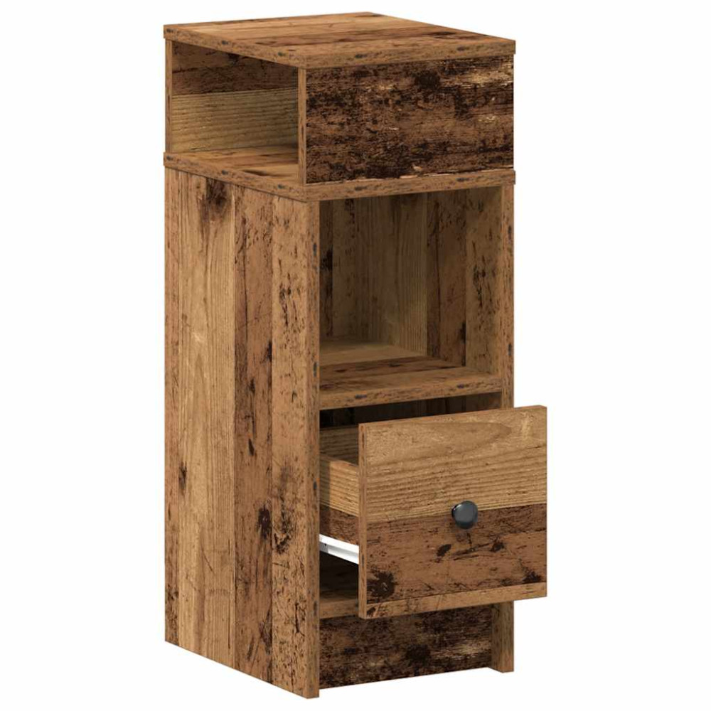 Produktbild för Sängbord 2 st med låda åldrat trä 25x31x66 cm