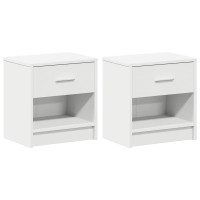 Produktbild för Sängbord 2 st med låda vit 39x28x41 cm