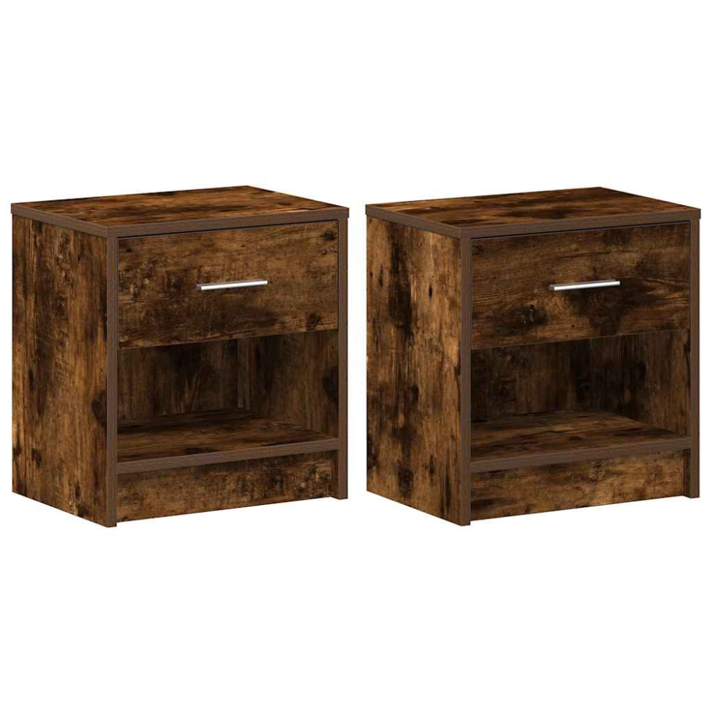 Produktbild för Sängbord 2 st med låda rökfärgad ek 39x28x41 cm