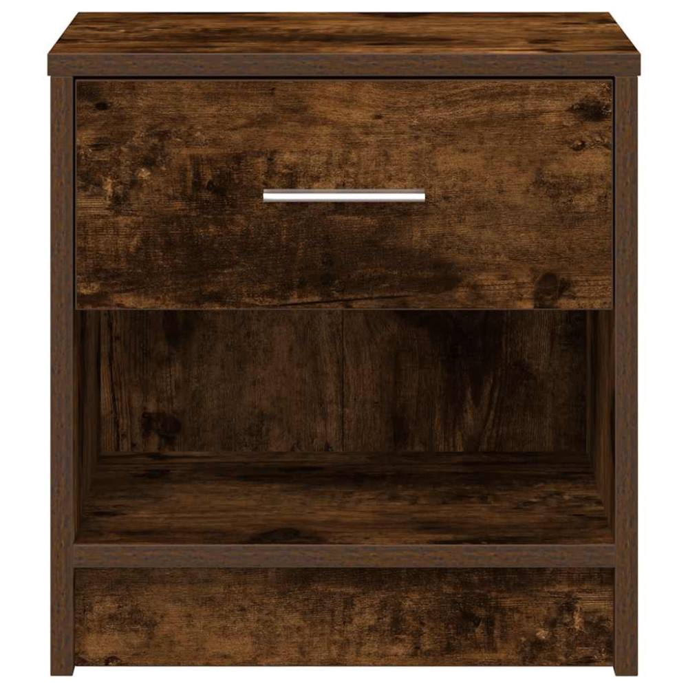 Produktbild för Sängbord 2 st med låda rökfärgad ek 39x28x41 cm